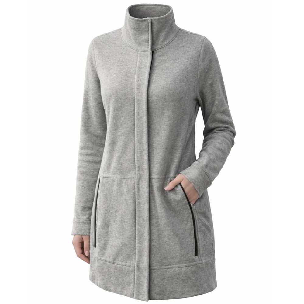 Lululemon women's gray high collar cardigan sz 6 jacket long sleeves snap up